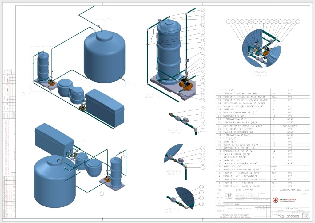 Vista de instalação industrial mostrando equipamentos, tubulações e estrutura — escopo típico de projeto industrial multidisciplinar